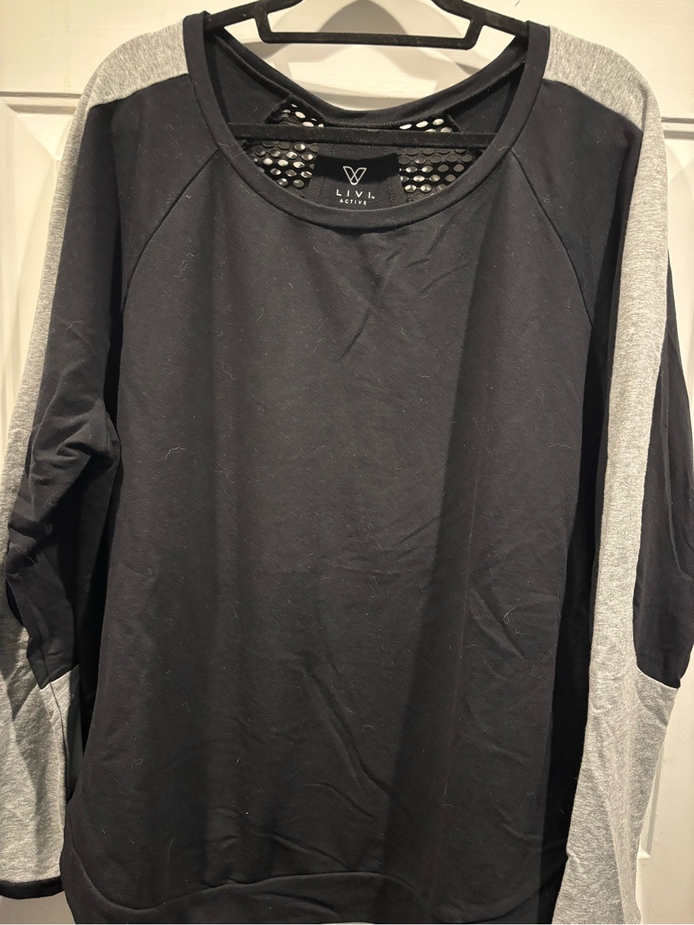 Livi Active Black Pullover Sweatshirt with Heather Gray Raglan Sleeves